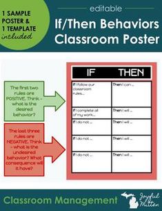 a classroom poster with the words if then behaviors, and an arrow pointing to