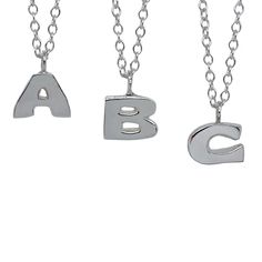 The A to Z initials were all carved by hand. The necklace comes in three different chain lengths. The A to Z pendants are cast in 100% recycled 925 sterling silver and paired with a sterling silver chain. Model is wearing a 20" alphabet necklace and 16" sad t-bar necklace. Rat Betty, Alphabet Necklace, Packing Tape, A To Z, Bar Necklace, Sterling Silver Chain, Bling Bling, Chain Lengths, Sterling Silver Chains