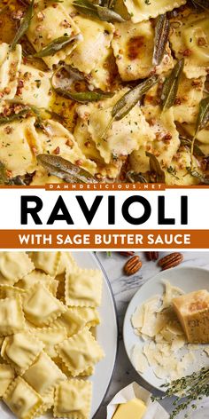 Grab some cheese ravioli for this hearty dinner recipe! It's just in time if your craving some yummy comfort food. Cooked in sage butter sauce with toasted pecans, this ravioli pasta is so good! Pumpkin Ravioli Sauce, Pumpkin Ravioli Recipe, Ravioli Dough, Ravioli Sauce, Sage Butter Sauce, Pumpkin Filling, Pumpkin Ravioli, Brown Butter Sauce, Homemade Ravioli