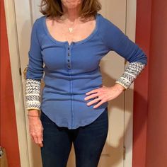 Super Cute Thermal With Fun Sleeve Detailing. Never Worn Blue Tops For Everyday Fall Wear, Light Blue Cozy Cotton Top, Cozy Light Blue Cotton Top, Cozy Blue Top For Fall, Free People Tops, Long Sleeve Tees, Free People, Color Blue, Super Cute