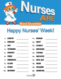 Nurses Are - Happy Nurses' Week - Word Scramble Jumbled Words, Happy Nurses Day, Nursing Mnemonics