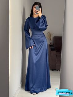 Casual Jersey Plain Crew Neck Dress Classique Outfit, Modest Dresses Formal, Modest Elegant Dresses, Elegant Silk Dresses, Inexpensive Dresses, Pretty Dresses Casual, Modest Formal Dresses, Crew Neck Dress, Outfits Modest