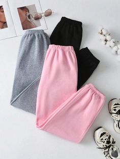 Tween Girl 3pcs Casual Elastic Waist Jogger Pants Set Multicolor    Knitted Fabric Plain  Slight Stretch  Tween Girls Clothing, size features are:Bust: ,Length: ,Sleeve Length: Teen Pants, White Tracksuit, Girl Sweatpants, Cheap Pants, Girls Joggers, Long Leggings, Teen Vogue, Teen Girls