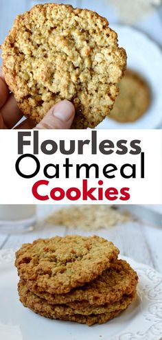 a chewy oatmeal cookie Flourless Oatmeal Cookies Recipes, Healthiest Oatmeal Cookies, Easy Gf Oatmeal Cookies, Oatmeal Flour Cookies Recipes, Simple Healthy Oatmeal Cookies, Oatmeal Peanut Butter Cookies No Flour, Flour Less Cookies, Low Carb Oatmeal Cookies Recipes, Flat Oatmeal Cookies