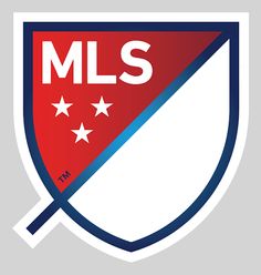 the mls logo is shown in red, white and blue