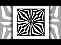 an abstract black and white design with geometric shapes in the center, on a gray background