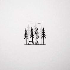 a drawing of a campfire in the woods