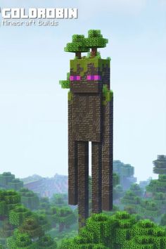 an image of a pixel art style tower in the middle of some trees and bushes