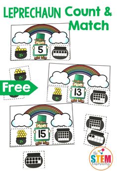 leprechaun count and match game for st patrick's day with free printables