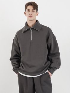 This is a comfortable and casual sweatshirt that is made out of high quality polyester and cotton blend fabric. With design detail of relaxed oversized silhouette and half zipper on the neckline that can be styled in turtleneck or high neckline, it gives a trendy and refined look.- Heavy sweat fabric- Double stitches on the shoulder and ribbing- High neckline with zipper Urban Half-zip Sweatshirt With Ribbed Cuffs, Streetwear Half-zip Sweater With Ribbed Cuffs, Streetwear Funnel Neck Sweatshirt With Ribbed Collar, Oversized Half-zip Sweater, Streetwear Half-zip Sweater With Ribbed Collar, Half-zip Sweater With Ribbed Collar For Streetwear, Half-zip Sweater For Streetwear In Fall, Half-zip Sweater For Fall Streetwear, Urban Half-zip Sweatshirt For Winter