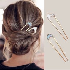 This Beautiful Hair Sticks Will Be The Perfect Touch For Any Celebration; Wither You Are Having A Destination Wedding Or Are Having A Celebration At Home, Make Sure To Bring Style And Elegance With This Pearls And Gold U Pin. Perfect For The Bride, Mother Of The Bride, Guest To An Especial Occasion; Or They Will Simply Made A Perfect Gift For Your Bridal Party. The Price Is For A Set Of 2; One White And One Blue Dimmensions: White: W 2.5cm X L 10.5 Cm Blue:W 2.0cm X L 10 Cm Hair Bun Maker, U Shaped Hair, Hair Fixing, Hair Accessories Collection, Geometric Type, Hair Accessories Clips, French Hair, Hair Clips Girls, Head Accessories