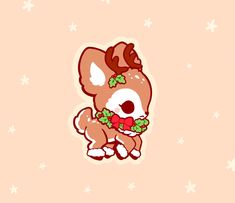 a cute little deer with christmas decorations on its head