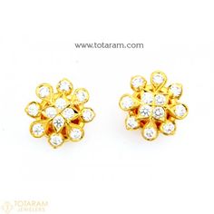 22K Gold Diamond Earrings  - 235-DER976 - Buy this Latest Indian Gold Jewelry Design in 6.550 Grams for a low price of  $1,426.09 Indian Diamond Earrings, Drop Earrings Diamond, Diamond Jhumkas, Indian Gold Jewellery Design, Stud Earrings Diamond, South Indian Style, Simple Gold Earrings, Diamond Earrings For Women, Diamond Earrings Design