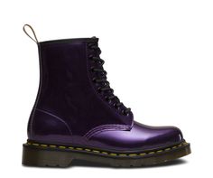 Purple Dr Martens, Dr Martens Store, Grey Converse, Doc Martens Boots, Chrome Material, T Strap Flats, Yellow Heels, Black Combat Boots, Dr Martens Boots