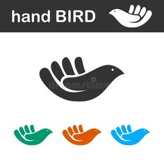 hand bird icon with four colors on white background royalty illustration