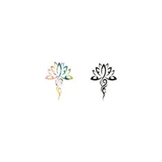 two different colored flowers on a white background