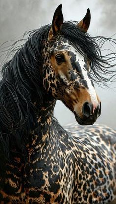 a brown and black horse with long hair