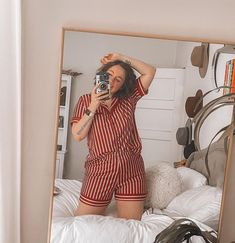 If you love a collared pajama set, you'll love these red and white striped satin PJs! They give off the cutest retro sleep aesthetic and are perfect for lounging in! Sleep Aesthetic, Oversized Plaid Shirts, Cozy Sweaters Autumn, Satin Pjs, 90s Fashion Outfits, 90s Outfit