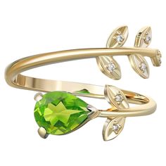 Pear Peridot 14k gold ring. Peridot gold ring. Genuine Peridot ring. Gold leaves ring. Peridot leaves ring. Floral gold ring. Delicate gold ring. Open ended ring. Adjustable gold ring. August birthstone ring. Natural Peridot ring. Peridot jewelry. Peridot vintage ring. Peridot and diamonds gold ring. Minimalist Peridot ring. Peridot engagement ring. Peridot promise ring. Gift for her. Peridot ring for woman. Peridot Birthstone Ring. Metal: 14 k gold Weight: 2 g. depends from size Ring has free s Luxury Peridot Rings For Women, Luxury Peridot Birthstone Ring With Accent Stones, Luxury Peridot Ring For Anniversary, Luxury Elegant Peridot Rings, Luxury Peridot Birthstone Ring, Peridot Ring Gold, Peridot Birthstone Ring, Emerald Birthstone Ring, Emerald Gold Ring