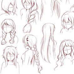 a bunch of sketches of different hair styles