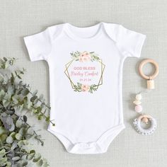 ** Quick Sizing Tip ** Baby ONESIES® Brand Bodysuits tend to run very small so we recommend sizing up for a better fit and to give baby longer wear time because they grow so fast. Toddler shirts are true to size. 📋 HOW TO ORDER: ✧ Choose Baby ONESIES® Brand Bodysuit or shirt size (sizing chart below) and sleeve length ✧ Select design color if applicable ✧ For personalized designs - enter customization in "Add your personalization" field ✧ ADD TO CART ✧ Select from our shipping class options (al White Short Sleeve Onesie For Baptism, Personalized Fitted Onesie For Baptism, Fitted White Onesie For Baptism, White Fitted Onesie For Baptism, Name Girl, Christening Outfit, Baptism Gifts, Gender Neutral Baby