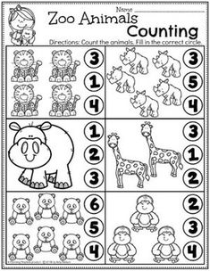 the zoo animals counting game is shown in black and white, with numbers on it