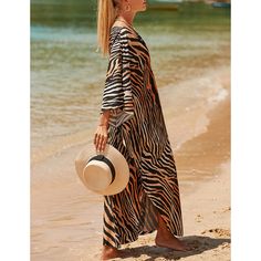 Gold Print Long Kinimo Beachwear Casual Cover-up For Summer Vacation, Relaxed Fit Beach Season Cover-up, Tropical Cover-up For Beach Season Day Out, Casual Cover-up For Summer Beach Outings, Casual Cover-up For Summer Beach Season, Casual Cover-up For Summer Outings And Beach Season, Casual Beach Season Cover-up For Summer Outings, Casual Cover-up For Beach Season, Casual Resort Cover-up For Day Out