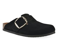 Freshen up your wardrobe with these White Mountain Big Easy clogs. The comfortable slip-on style looks great with any outfit, and the molded, anatomic footbed ensures your feet always feel their best. A big buckle slide completes the suede upper. From White Mountain. Big Easy, Style Looks, White Mountain, Black Suede, Clogs, Fashion Shoes, Slip On, Buckle, Wardrobe