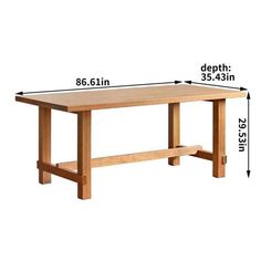 a wooden table with measurements for the top and bottom