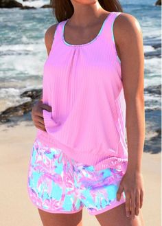 Color:Pink;Size:S;Size:M;Size:L;Size:XL;Size:XXL;Bra Style:Padded;Support:Wire Free;Pad Style:Removable;Strap Style:Adjustable;Package Contents:1 X Top , 1 X Shorts;Occasion:Sport; Christmas Activites, Pink Tankini, Elegant Dresses Plus Size, Plants Print, Trendy Swimsuits, Pink Tropical, Printed Tankini, Plus Size Swim, Grocery Tote