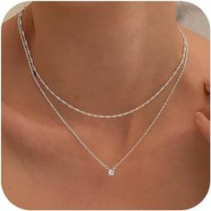 About This Item Silver Layered Necklaces Design:Premium Diamond Cut Cubic Zirconia Clear Crystal Piece. This Cut Style Makes For A Flat Front And Pointy Back And The Quality Of This Piece's Cut Allows For Incredible Sparkle! Size And Package:Cubic Zirconia Size:5mm.Inner Chain: 14" - -External Chain: Length:16.5"+2"Extension.We Have Changed The Carton Packaging To The Current Plastic Packaging Box, Which Not Only Looks More Refined But Also More Waterproof, It Is The Best Box For Daily Jewelry S Diamond Pendant Necklace Simple, 14k Gold Choker Necklace, Prom Necklaces, Diamond Choker Necklace, Diamond Necklace Designs, Silver Choker Necklace, Layered Necklaces Silver, Diamond Choker, Diamond Necklaces