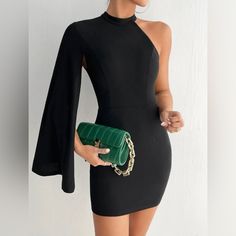 Bodycon Dress From Shein One Shoulder Longer Sleeve Brand New, Never Worn Dress From Shein, Dresses Shein, Bodycon Dress With Sleeves, Black Halo, Shein Dress, Dress Inspo, Sleeve Bodycon Dress, Shein Dresses, Cloak