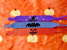 Three-piece bracelet set, Halloween themed Halloween Party Beaded Bracelets, Handmade Halloween Festival Bracelets, Novelty Halloween Jewelry For Friendship, Handmade Halloween Festival Bracelet, Adjustable Multicolor Beaded Bracelets For Halloween, Multicolor Novelty Bracelets For Halloween, Handmade Orange Bracelets For Halloween, Handmade Black Wristband For Halloween, Orange Halloween Gift Bracelet