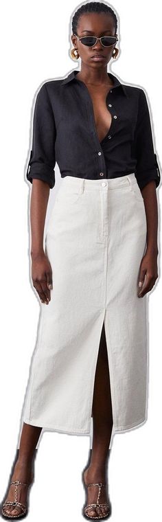 Casual White Denim Skirt For Fall, Classic Cotton Denim Skirt For Spring, Maxi Jean Skirt, Skirt Collection, Denim Maxi, Denim Maxi Skirt, Karen Millen, Light Wash Denim, Fashion Face