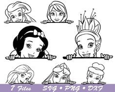 disney princesses coloring pages with different faces and hair styles for kids to print out