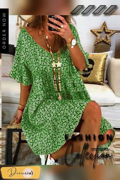 Casual Floral Printed Crew Neck Short Sleeve Plus Size Dress Green Shift Mini Dress Casual, Green Shift Mini Dress For Summer, Green Shift V-neck Mini Dress, Green V-neck Shift Mini Dress, Green Shift Mini Dress With V-neck, Green Floral Print Shift Mini Dress, Green Shift Mini Dress With Short Sleeves, Color Pick, Plus Size Dress