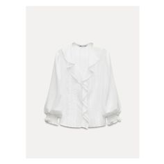 ZARA WOMAN COLLECTIONBlouse made with 100% cotton. V-neck with self ruffle trim. Long sleeves with elasticized cuffs. Tonal lace appliqué. Front button closure. White V-neck Blouse With Ruffles, White Long Sleeve Blouse With Smocked Cuffs, Elegant White Tops With Ruffle Hem, Elegant White Top With Ruffle Hem, Feminine White Tops With Smocked Cuffs, White Ruffle Hem Blouse For Work, White Tops With Smocked Cuffs For Fall, White Long Sleeve Tops With Ruffle Hem, White Spring Blouse With Smocked Cuffs