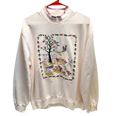 Vintage ALFRED DUNNER "Birds" Embroidered Pullover 
Size:Large
Color:White with shade of light pink
Embroidered design
MEASUREMENTS PICTURED 
65%Polyester;35%Cotton
*Any damages/stains/flaws (if there are any) are pictured* Vintage Cotton Sweater With Embroidered Graphics, Vintage Embroidered Long Sleeve Sweatshirt, Vintage Long-sleeved Embroidered Sweatshirt, Vintage Embroidered Crew Sweatshirt, Vintage Crew Sweatshirt With Embroidery, Vintage Embroidered Cotton Sweater, Vintage Embroidered Sweater For Fall, Embroidered Pullover, Aesthetic Style