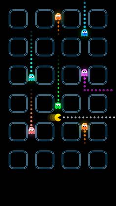 an image of the pacman game with neon colors and buttons on it, as well as