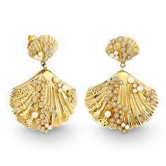 Gold & Diamond Scallop Shell Earring - Sydney Evan Fine Jewelry Luxury Boho, Earrings Luxury, Scallop Shell, Shell Design, Scallop Shells, Shell Earrings, Drop Earring, How To Make Notes, Intricate Design