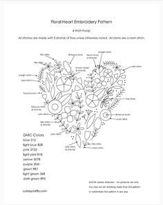 the diagram shows how to make a heart with flowers and leaves in each section, as well as instructions