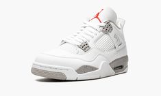 The Air Jordan 4 “White Oreo” is a Summer 2021 release by Jordan Brand that combines two popular colorways of Michael Jordan’s fourth signature shoe into one design. The styles we’re referring to are the Jordan 4 “Oreo” and “Whiteu002FCement,” which are fused together to create the predominantly monochromatic white design of the “White Oreo.” Like the “Whiteu002FCement,” the “White Oreo” shares a white tumbled leather construction with cement grey speckling on the eyelets and on the painted mids Air Jordan 4 White Oreo, Jordan 4 White Oreo, Jordan 4 Oreo, Oreo Shoes, Jordan 4 White, Jordan 4s, Pretty Shoes Sneakers, White Cement, All Nike Shoes