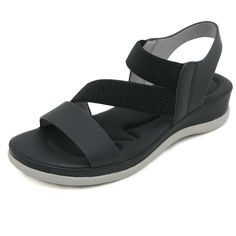 The Siketu Carmela Cushioned Footbed Sandal in black is the perfect choice for a comfortable and stylish summer look. The cushioned footbed provides all-day support and the black color will easily match any outfit. Step into comfort and style with these sandals. 1.57'' heel Pull-on PU upper Synthetic Arch support footbed™ Cushioned Insole™ Anti-skid rubber sole Black Cushioned Wedge Sandals For Summer, Black Wedge Sandals For Vacation, Comfortable Black Synthetic Slingback Sandals, Black Flat Synthetic Slingback Sandals, Black Open Toe Synthetic Slingback Sandals, Black Open Toe Slingback Sandals, Black Slingback Sandals With Cushioned Footbed And Round Toe, Black Synthetic Footbed Sandals For Spring, Black Synthetic Slingback Sandals For Vacation