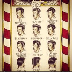 50's greaser style Men's Hair Styles, Vintage Barber, Moustaches, Mens Cuts, Psychobilly, Rockabilly Fashion