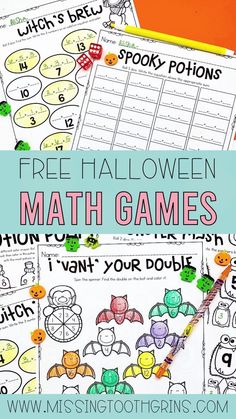 free halloween math games for kids to practice their numbers and counting skills with the printables