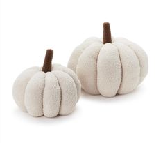 two white pumpkins sitting next to each other