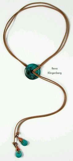 the necklace is made with turquoise beads and leather cord