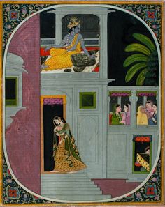 Ragamala Paintings, Mughal Prints, House At Night, Indian Traditional Paintings, Mughal Art Paintings, Mughal Art, Ancient Paintings