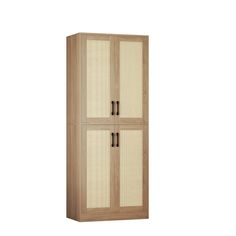 a tall wooden cabinet with two doors