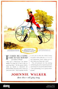 an advertisement for the john walker bicycle company, featuring a man riding on a bike